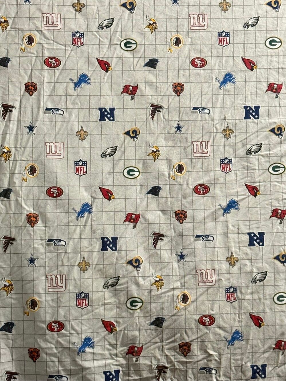 Pottery Barn teen "Football Logos - Light Gray full sheet set 1 pillowcase